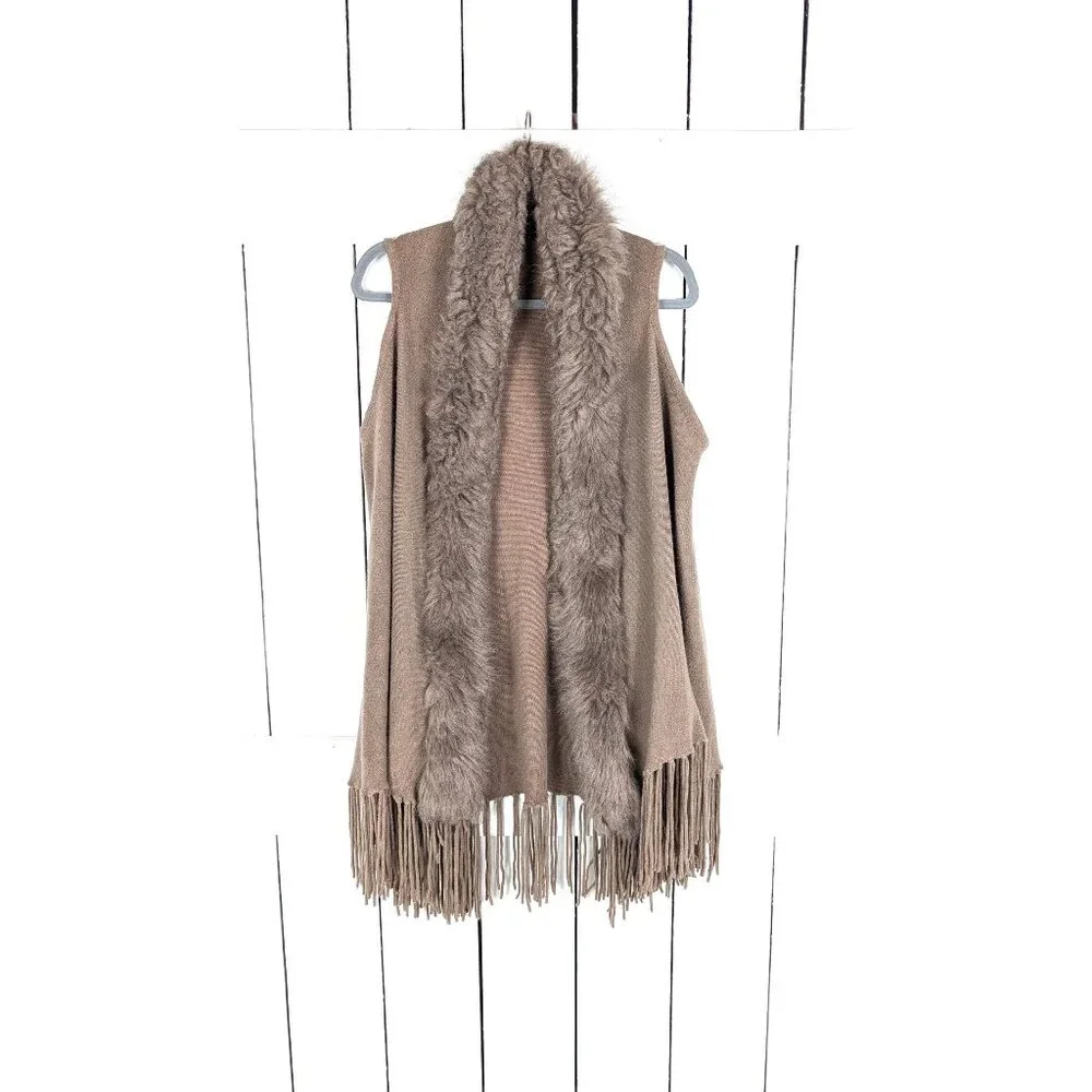 Chunky knit faux fur fringe slouchy vest - Picture 1 of 4